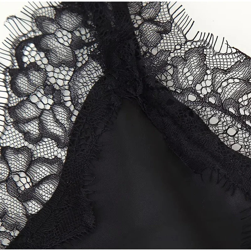 Brown Satin Lace Splicing Sling Dress Women Elegant Irregular Hem V Neck Backless Sleeveless Gown Chic Women Party Club Vestidos