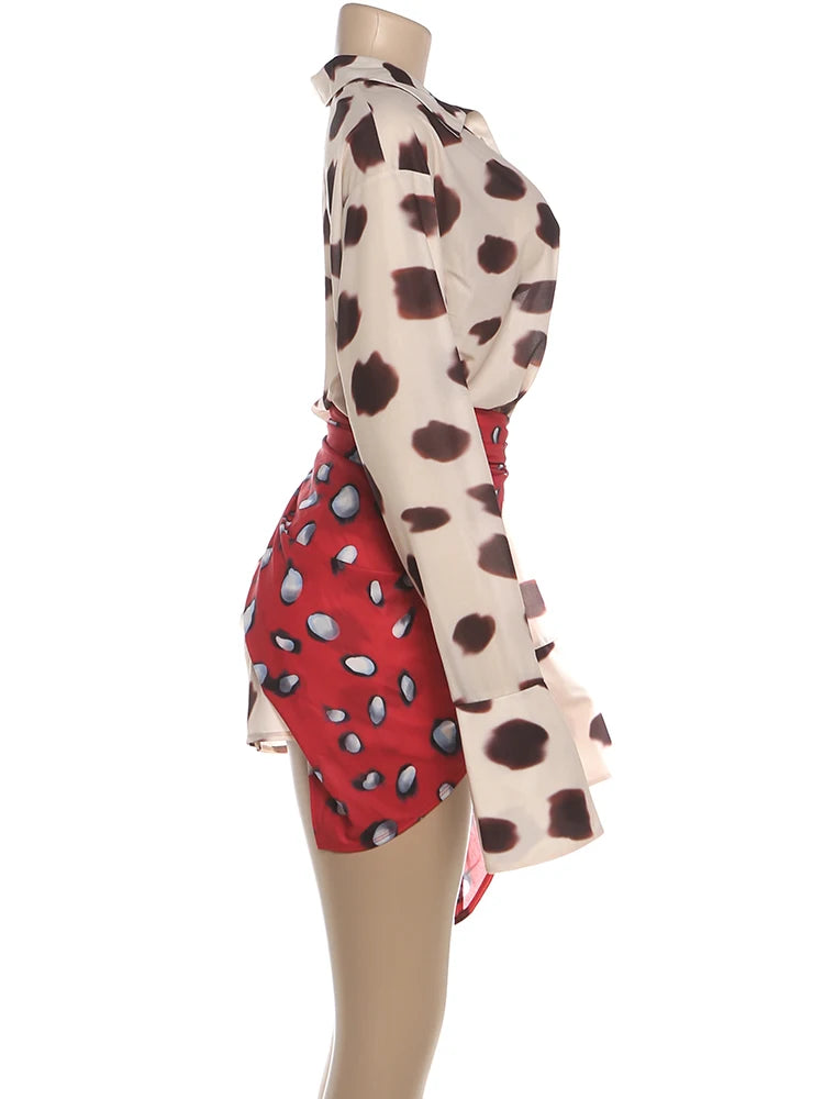 Full Sleeve Polka Dot Patchwork Bodycon Dress for Women
