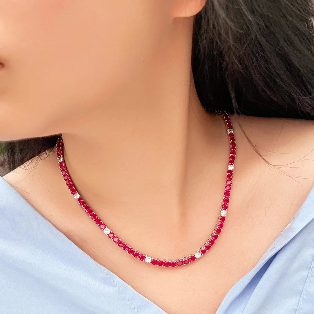 Fuchsia Cubic Zirconia Tennis Necklace