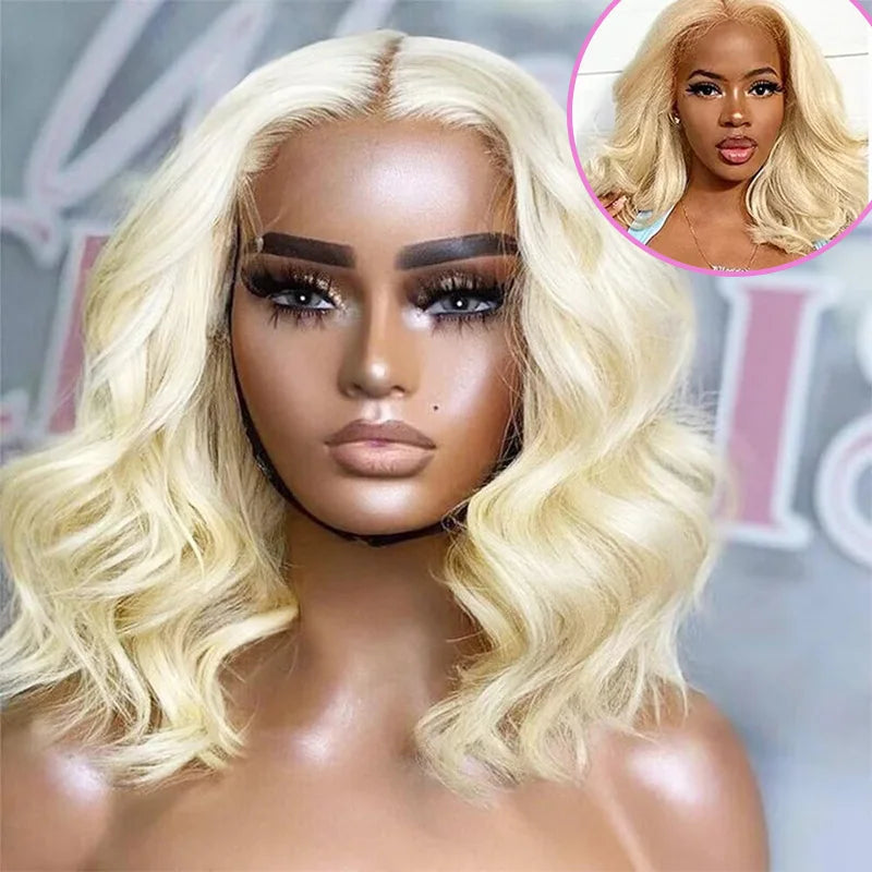 Blonde Body Wave Human Hair Lace Front Bob Wig for Women
