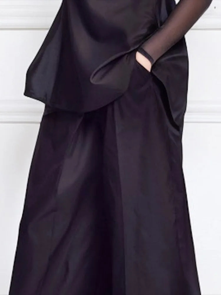 Beautyblue Women Loose Trousers Black Wide Leg Pants 2025 Fashion Spring Pocket Solid Color Casual Floor Mopping Bottoms Female