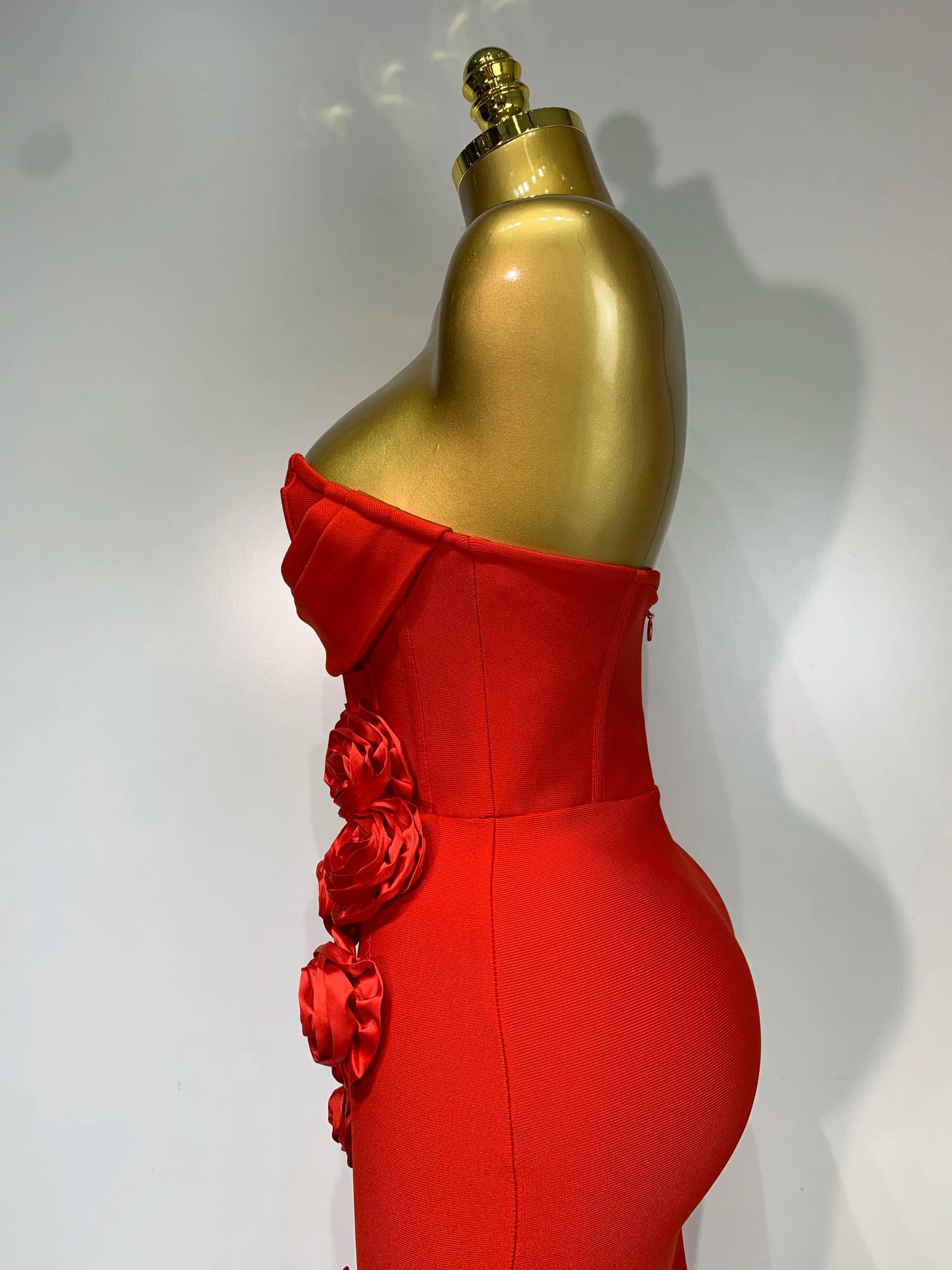 2025 Newest Women Sexy Strapless Backless Red Flower Midi Bandage Dress Celebirty Elegant Evening Club Party Birthday Dresses