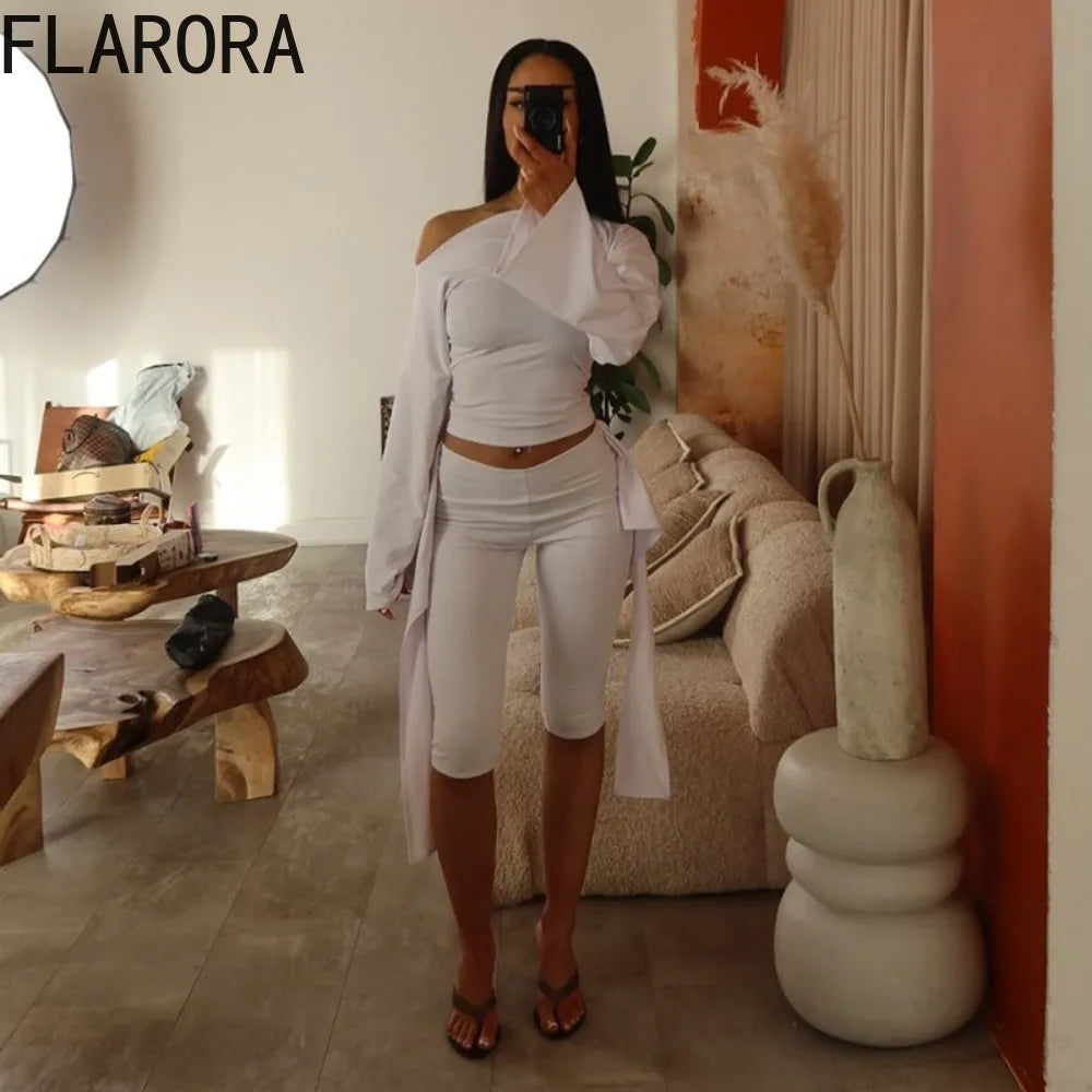 Slash Neck Two Piece Crop Top And Capri Pants Set for Women