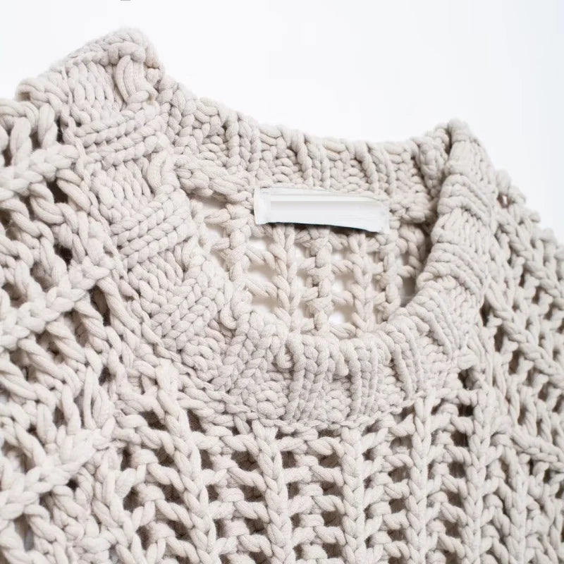 Soft Crochet With Side Bow Short Sleeves Knit Top For Women