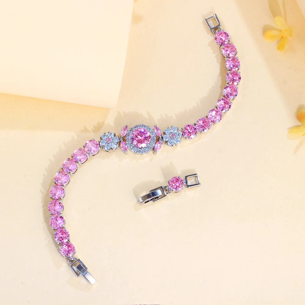 Pink Purple Flower Tennis Bracelet
