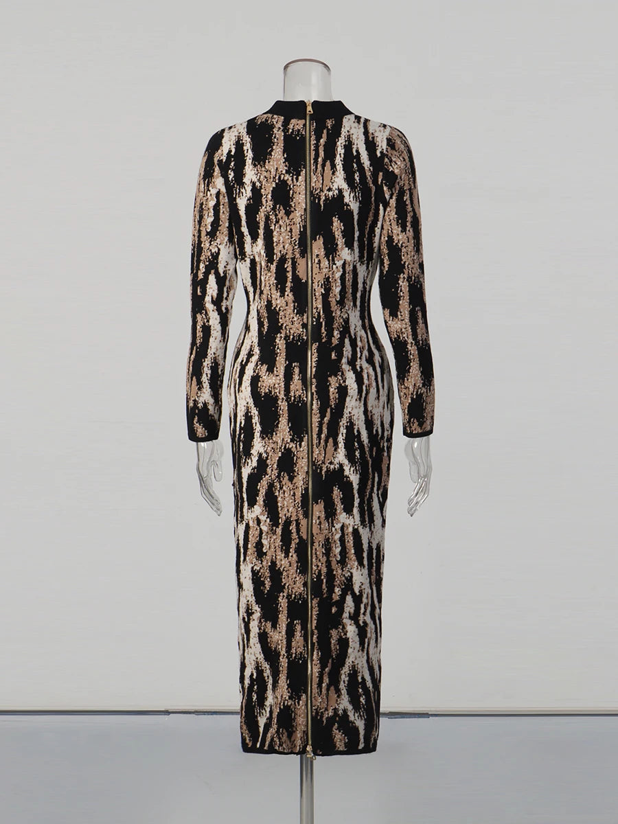 Leopard Print Long Sleeve Sheath Dress