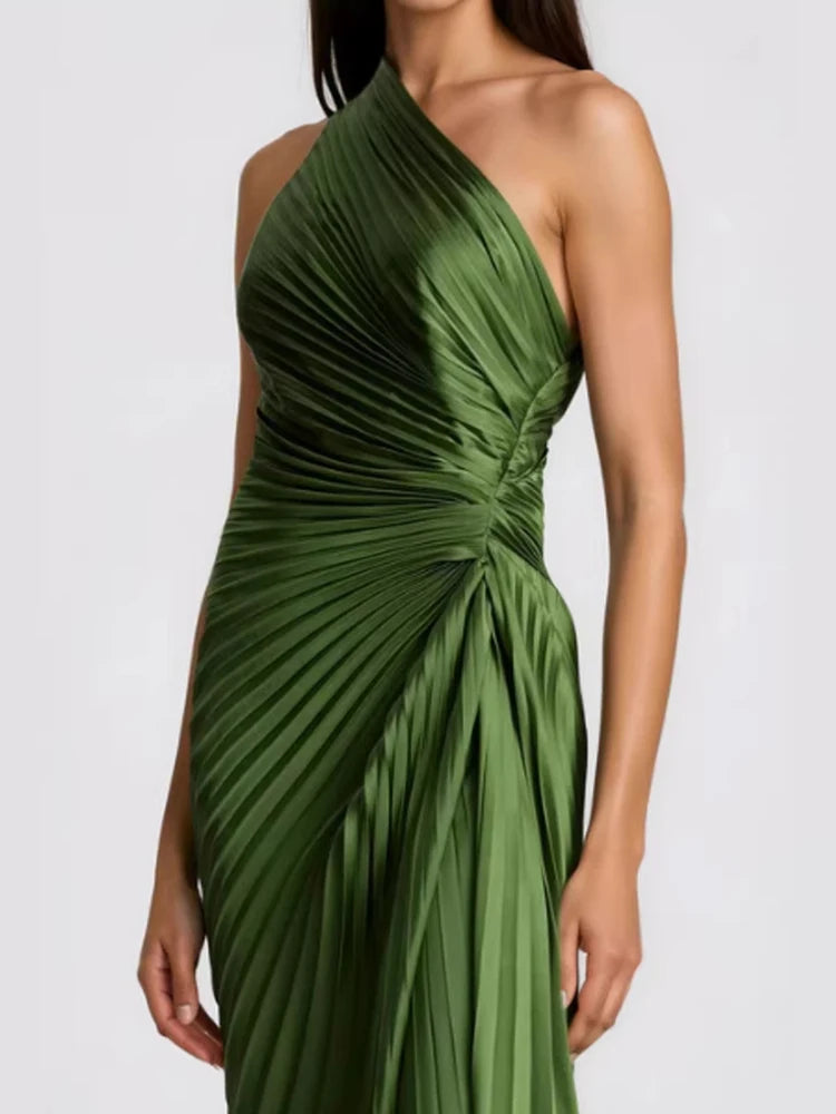 Sleeveless Skew Neck Patchwork Maxi Dress for Women