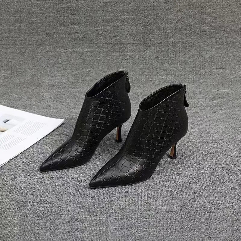 Chic Pointed Toe Kitten Heel Ankle Boots for Women