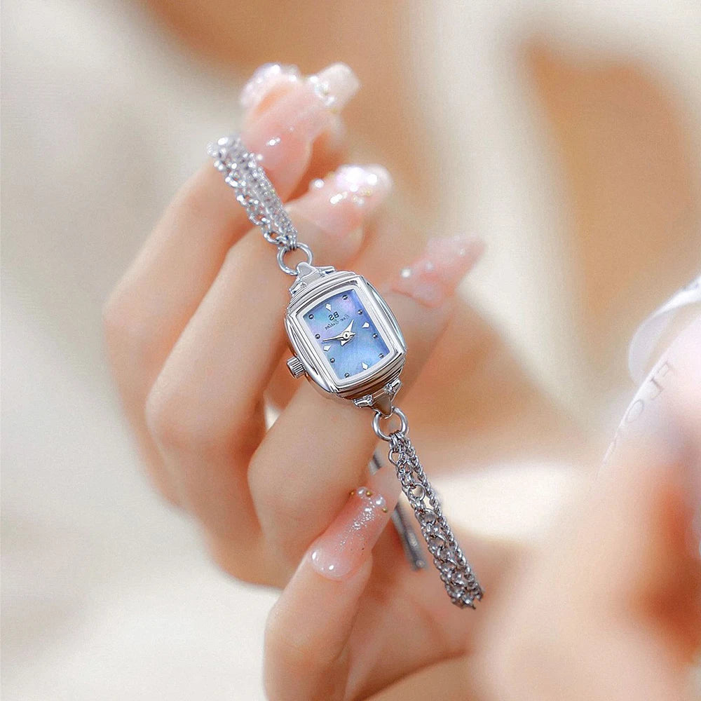 Light Blue Bracelet Watch With Silver Quartz Movement for Women