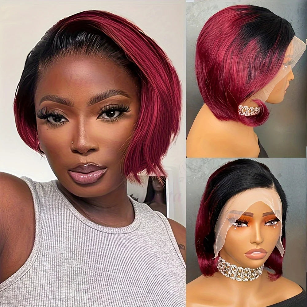 Wig HD Transparent Lace Front 13x4 Pixie Cut Bob Indian Hair Pre Plucked 200 Density