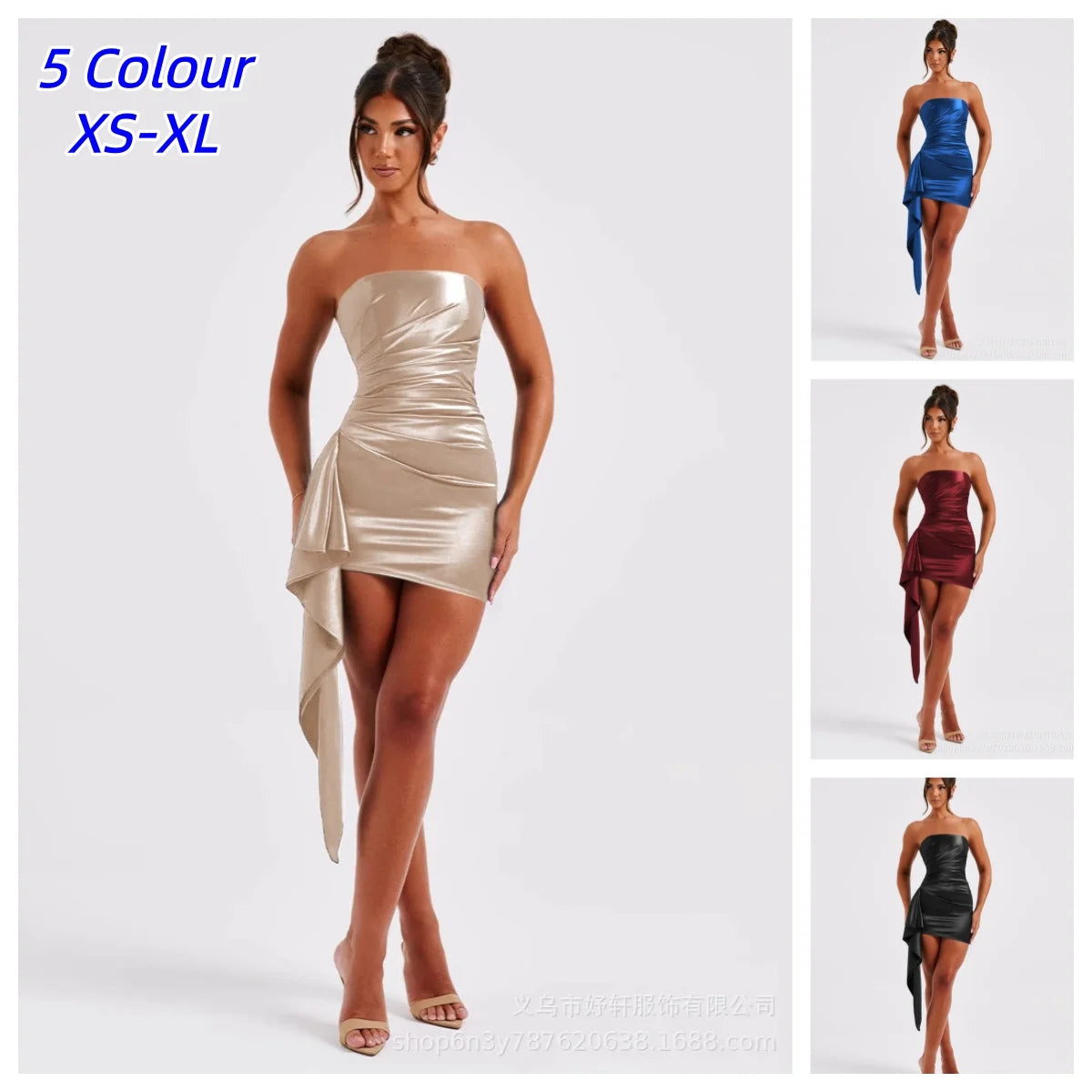 Strapless Bodycon Mini Dress With Pleated Waist And Cinch Detail For Women