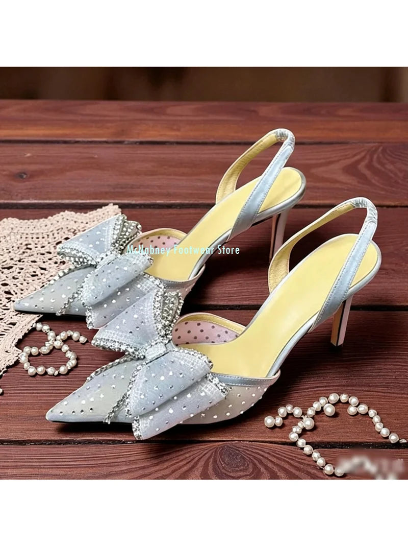 Rhinestone Embellished Mesh Fabric Stilettos for Women