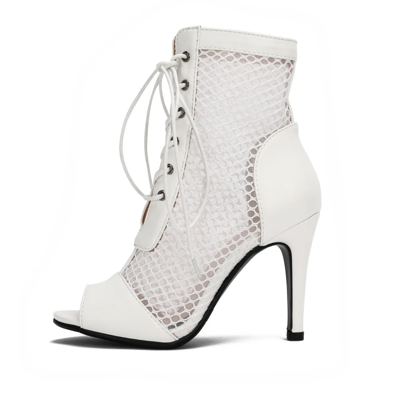 Black And White Mesh Peep Toe Heels