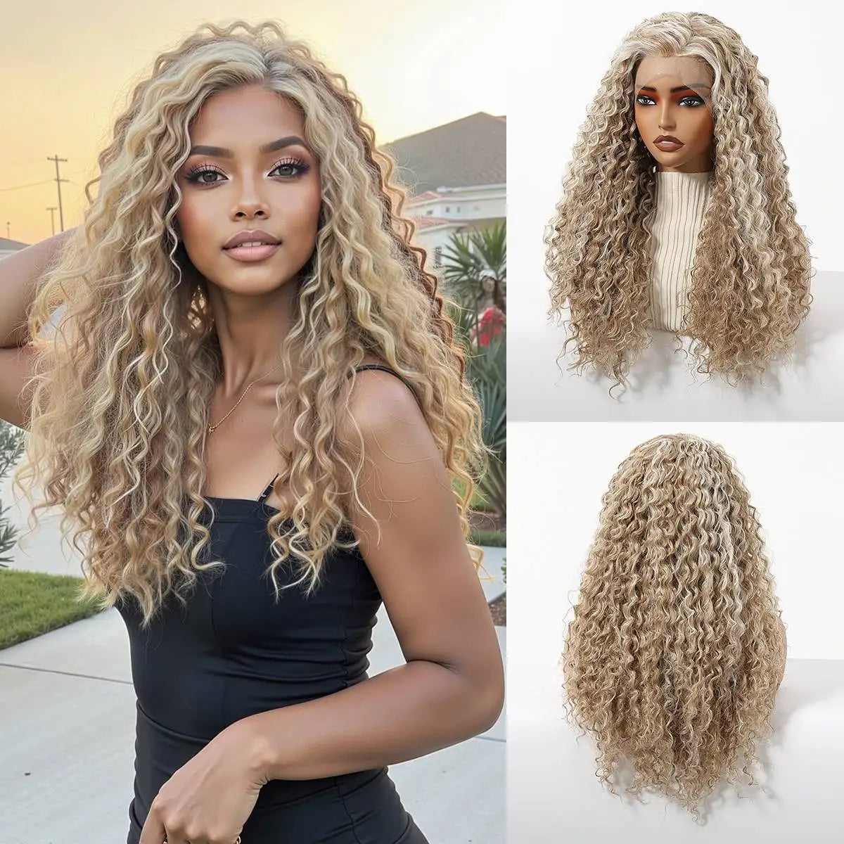 Pre Plucked Glueless Deep Curly Blonde Lace Front Wig for Women