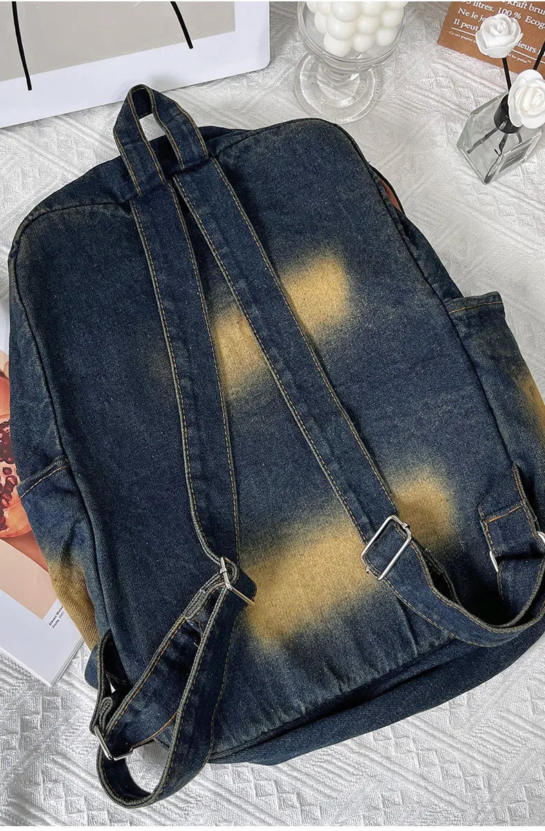 Washed Denim Backpack With Large Capacity for Women