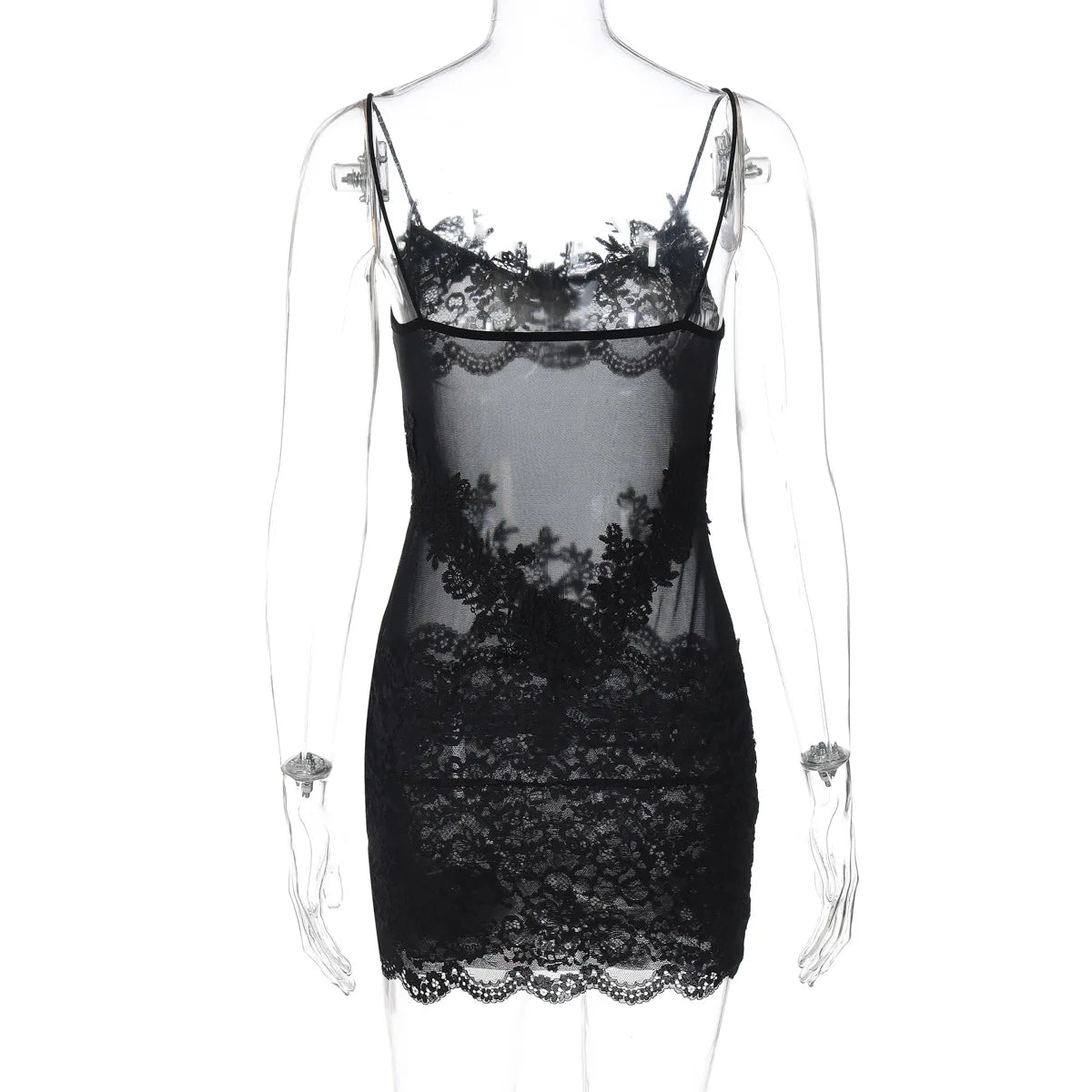 Sexy Sheer High Waist Lace Patchwork Dress for Women