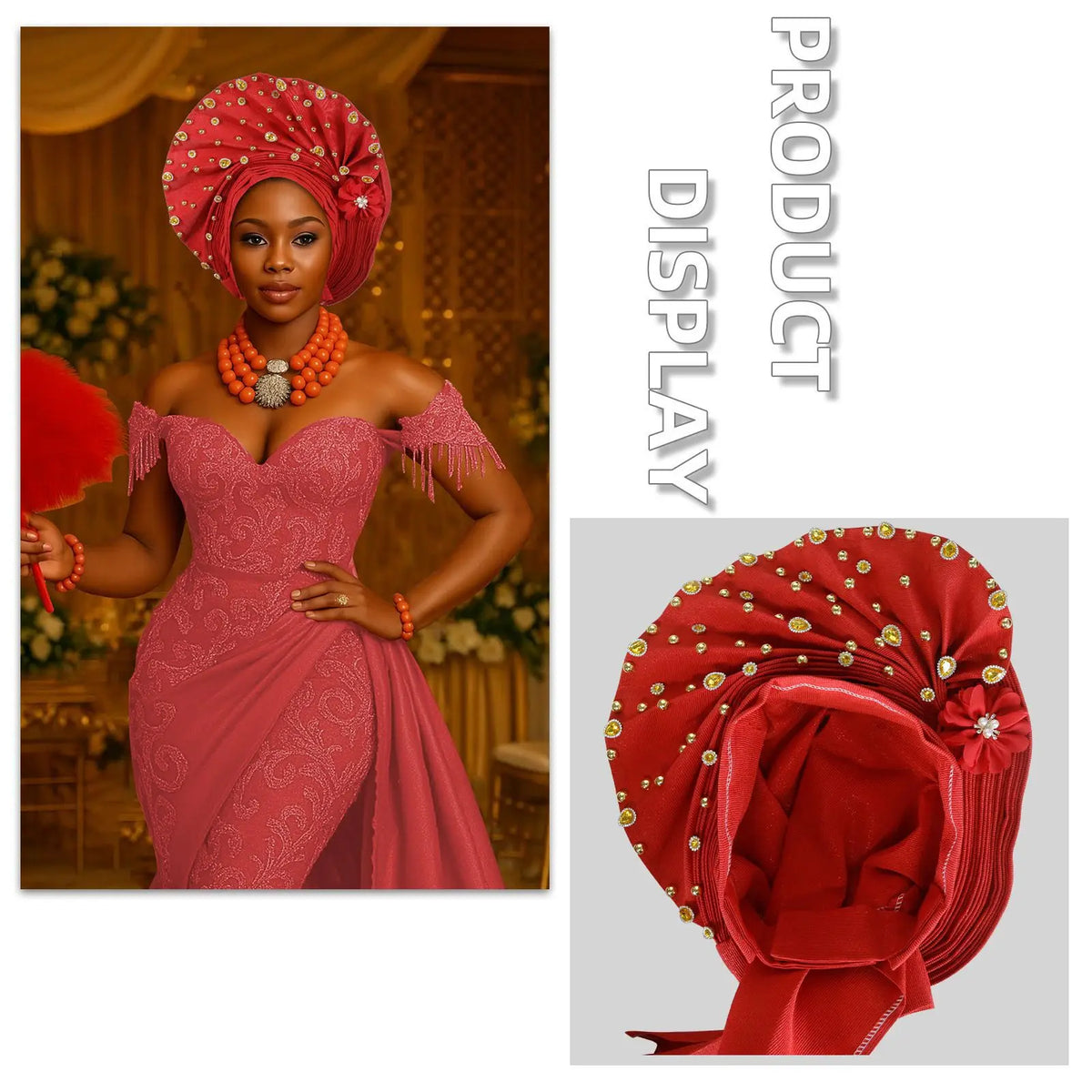 Pre-Tied African Wedding Party Gele Headwrap for Women