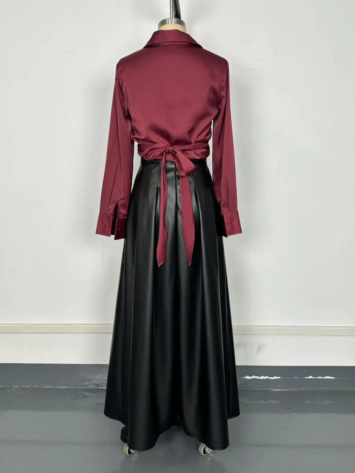 PU Leather Skirt New Style Fashion Large Slit Leather Skirt Mid-length Irregular Long Skirt Autumn Black Casual Holiday Skirts