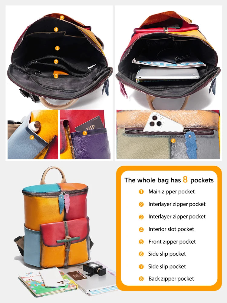 Large Capacity Soft Cow Leather Backpack for Women