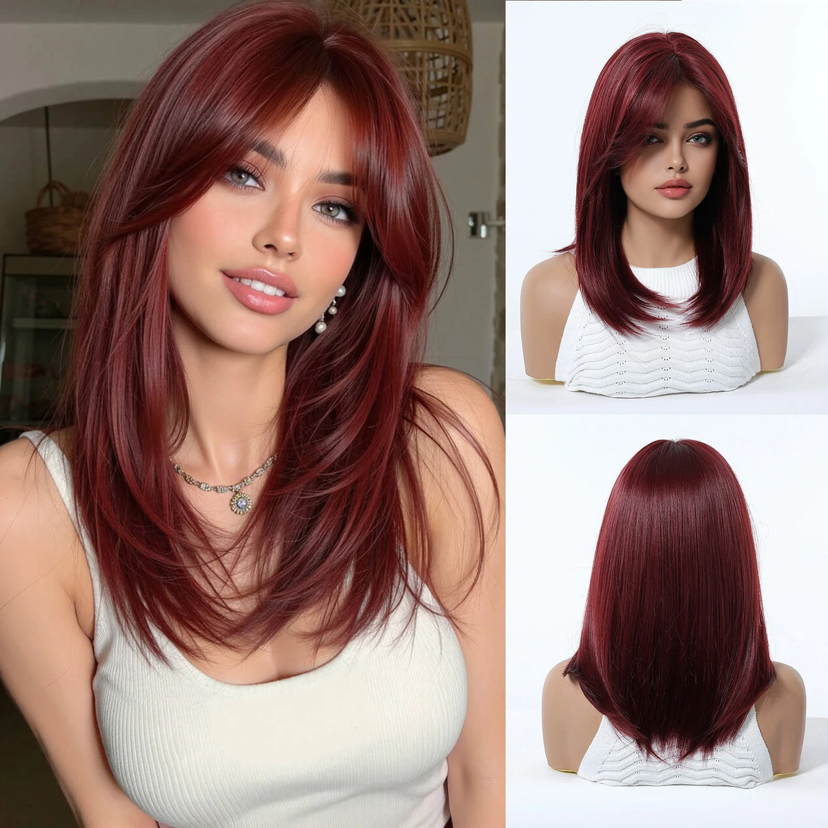 Medium Length Straight Blonde Wig With Bangs for Women
