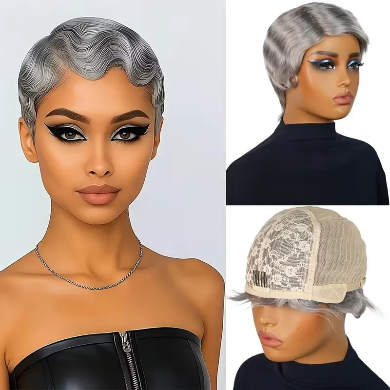 Silver Pixie Curly Wig
