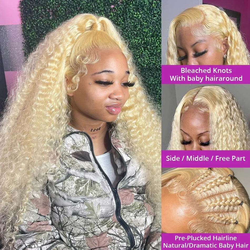 Honey Blonde Deep Wave Lace Front Human Hair Wig for Women