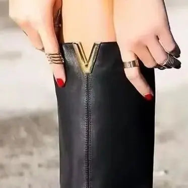 Leather Over The Knee Flat Boots With Buckle And Round Toe For Women