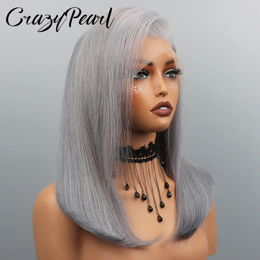 Grey Straight Bob Lace Front Wig With Human Hair for Women