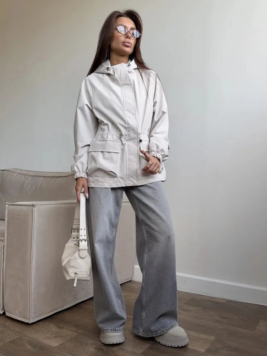 Hooded Hardshell Jacket With Pockets And Zipper for Women