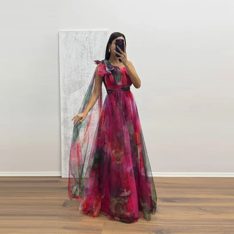 Casual Party Mesh Printed Lightweight A-Line Dress for Women