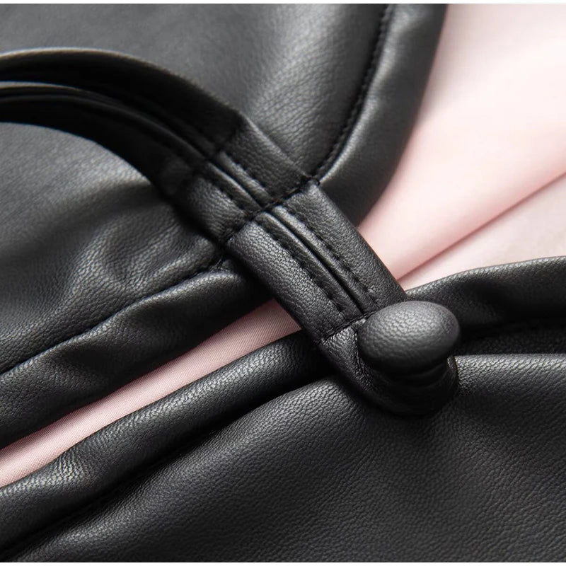Autumn Winter Pu Leather Moto Jacket With Long Sleeve for Women