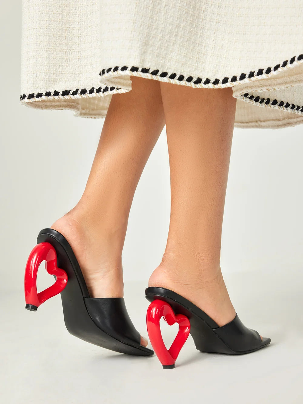 Pink Leather Heart Heel Sandals