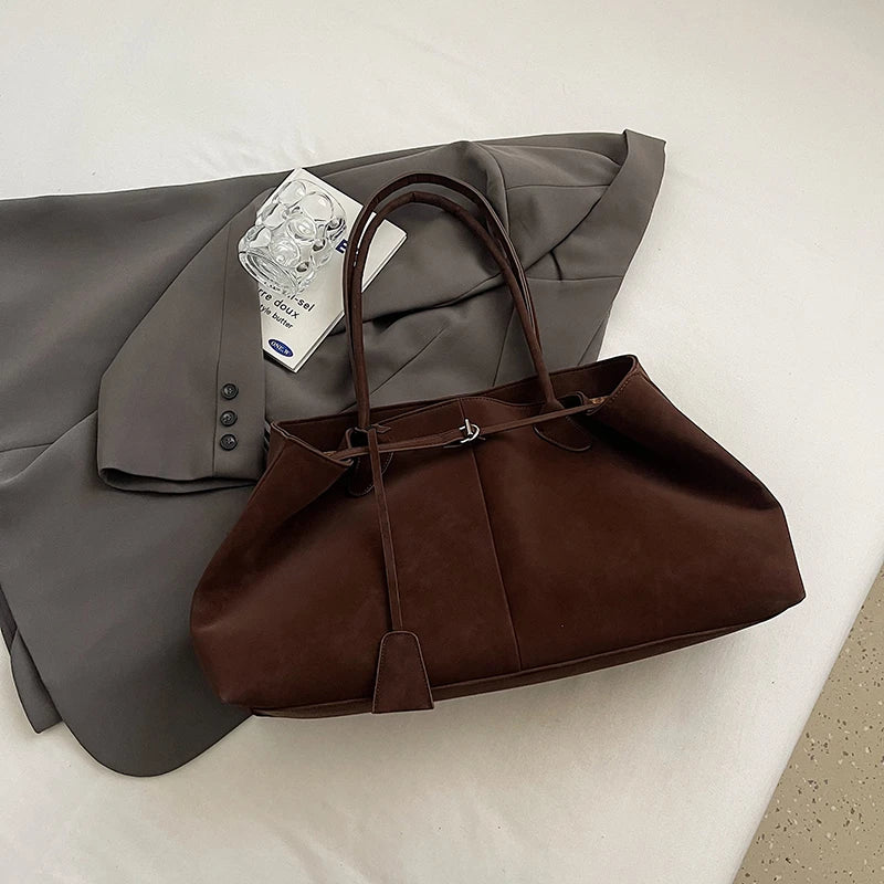 Luxurious Faux Suede Pure Color Retro Shoulder Tote Bag for Women
