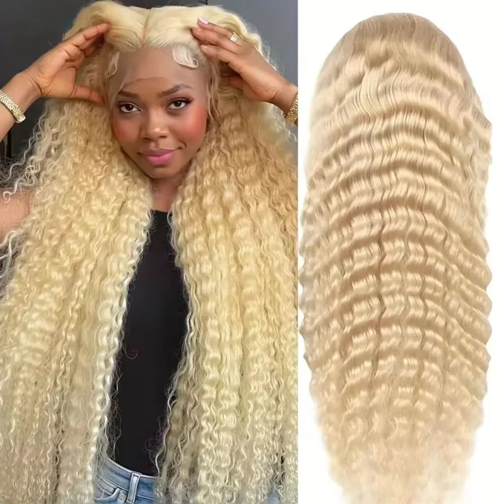Deep Wave Blonde Lace Front Human Hair Wig for Women