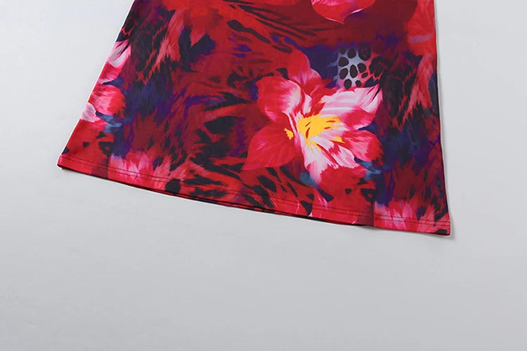 Cross Bandage Backless Sling Flower Print Lace Patchwork Dress for Women