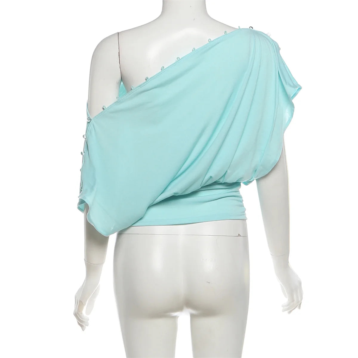 Off Shoulder Pleated Batwing Sleeve T Shirt for Women