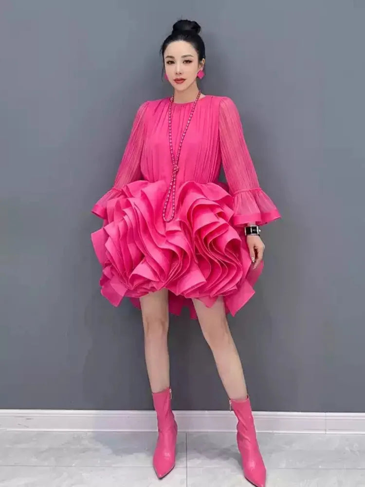 Ruffled High Low Evening Dress