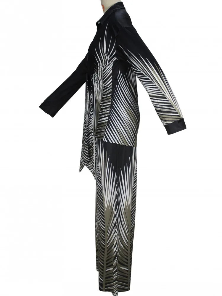 Striped Blouse And Pants Two Piece Outfit Set for Women