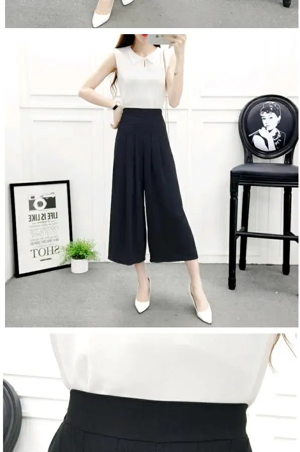High Waist Pleated Wide Leg Cotton Linen Pants For Women