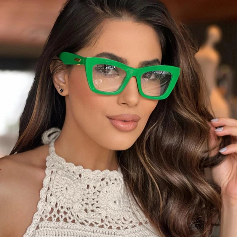 Clear Green Reading Glasses With Gold Stripe Frame for Women