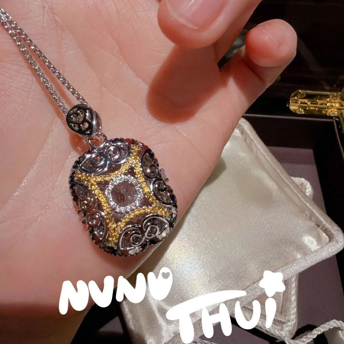 Gray Topaz Honeycomb Pendant Necklace and Ring Set for Women