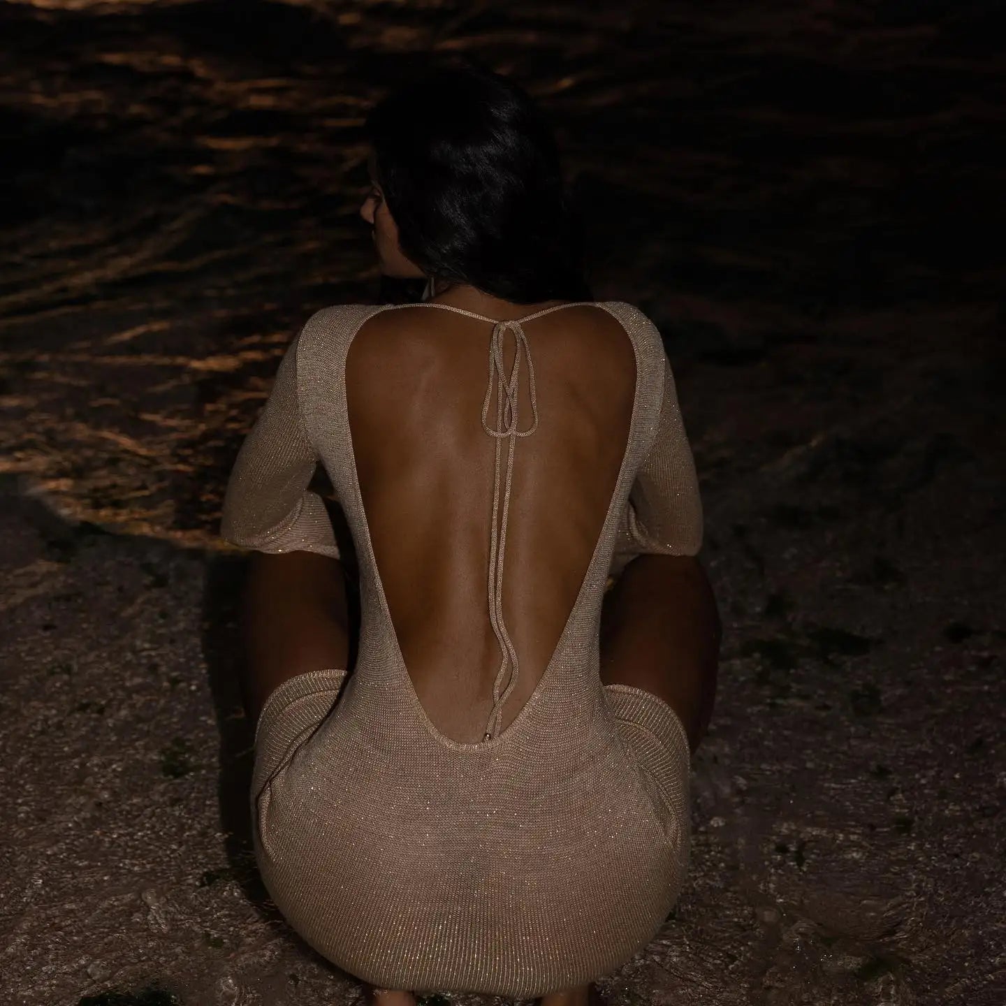 Sexy Knit Beach Swimsuit Cover Up 2025 Women Summer See-through Slim Backless Tassel Tie-up Long Sleeve Slit Gorgeous Dress K65