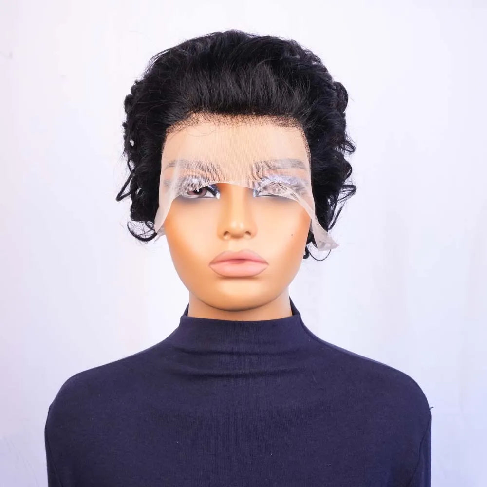 Short Curly Pixie Lace Front Human Hair Wig for Women