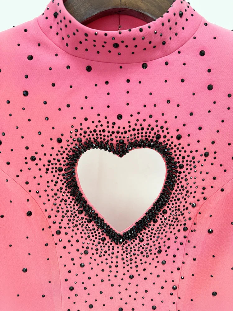 HIGH STREET Newest Fashion 2026 Designer Party Vestido Women's Heart Shaped Hollowed Out Backless  Diamonds Long Maxi Dress