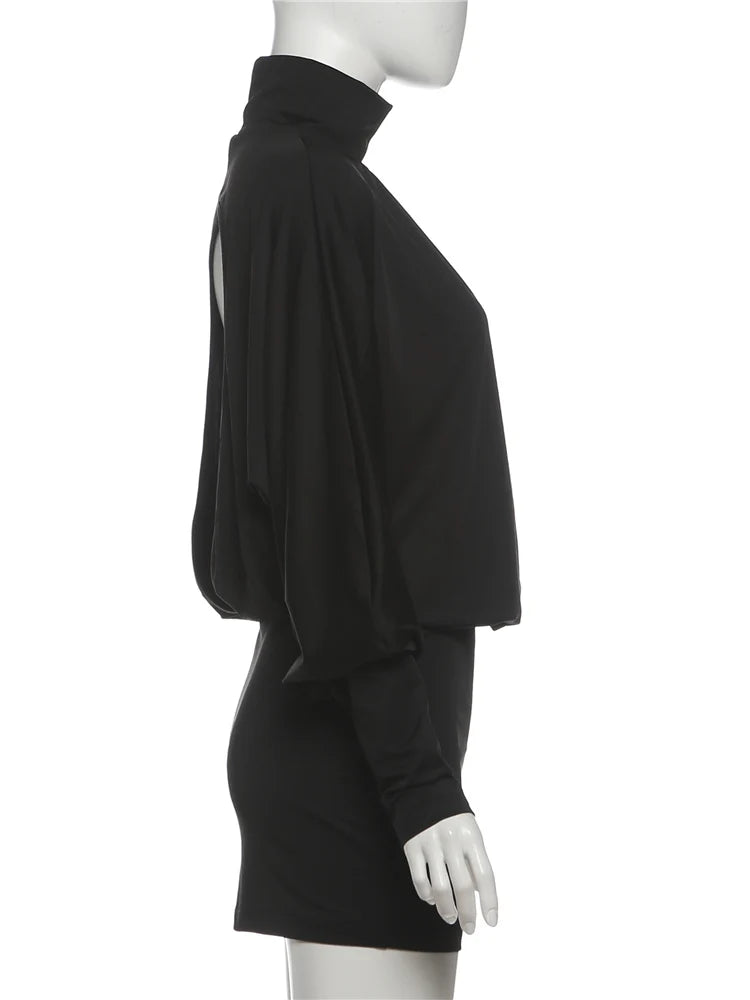 Autumn Peach Backless Turtleneck Bodycon Dress for Women