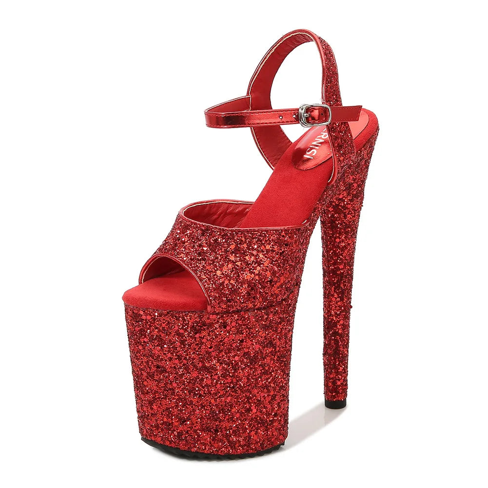Elegant Sequined Gold High Heel Platform Sandals for Women