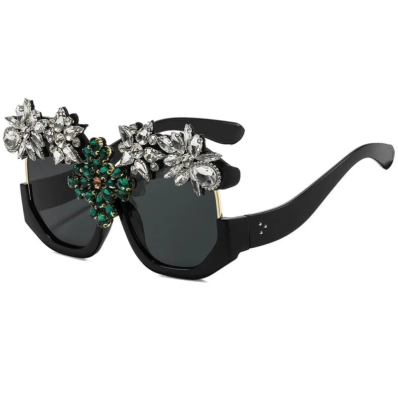 Oversized Floral Rhinestone Sunglasses