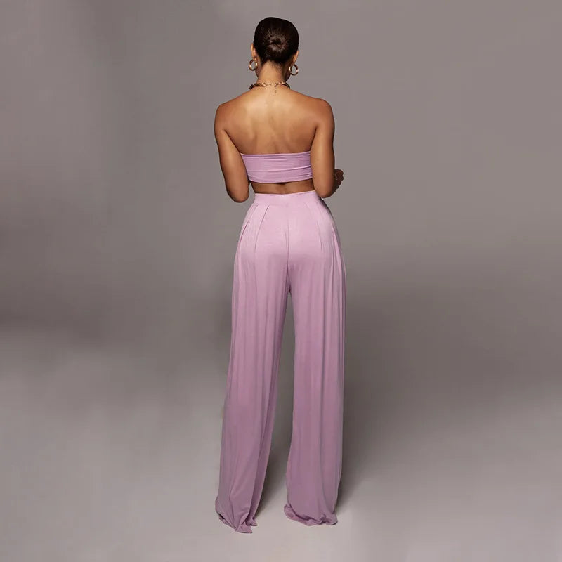 Elegant Solid Color Casual Two Piece Set for Women