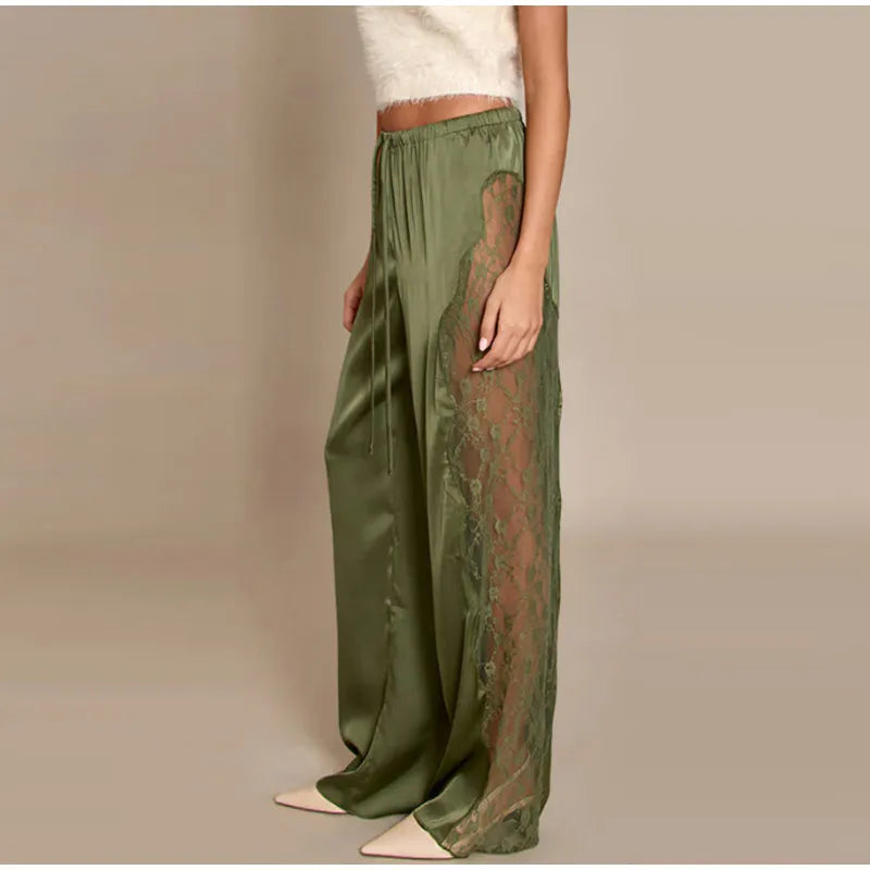 Bohemian Lace Trim Elastic Waist Lounge Pants for Women