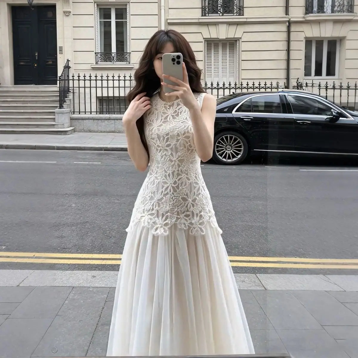 Regular Fit Crew Neck Embroidered Summer Midi Dress for Women